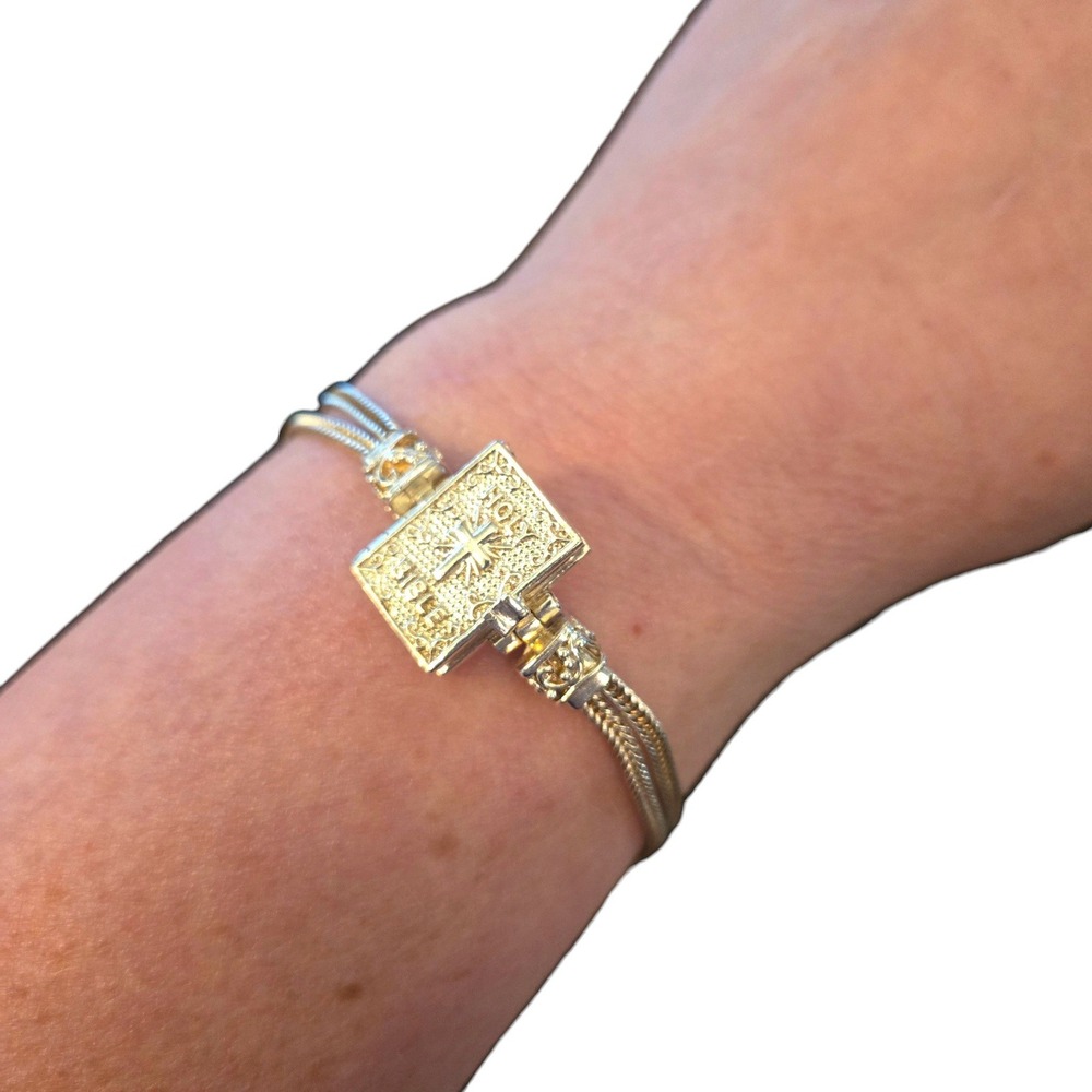 Jerome Fleischer Bible Bracelet 7" Mid Century 925 Mechanical Psalm 23 Raised